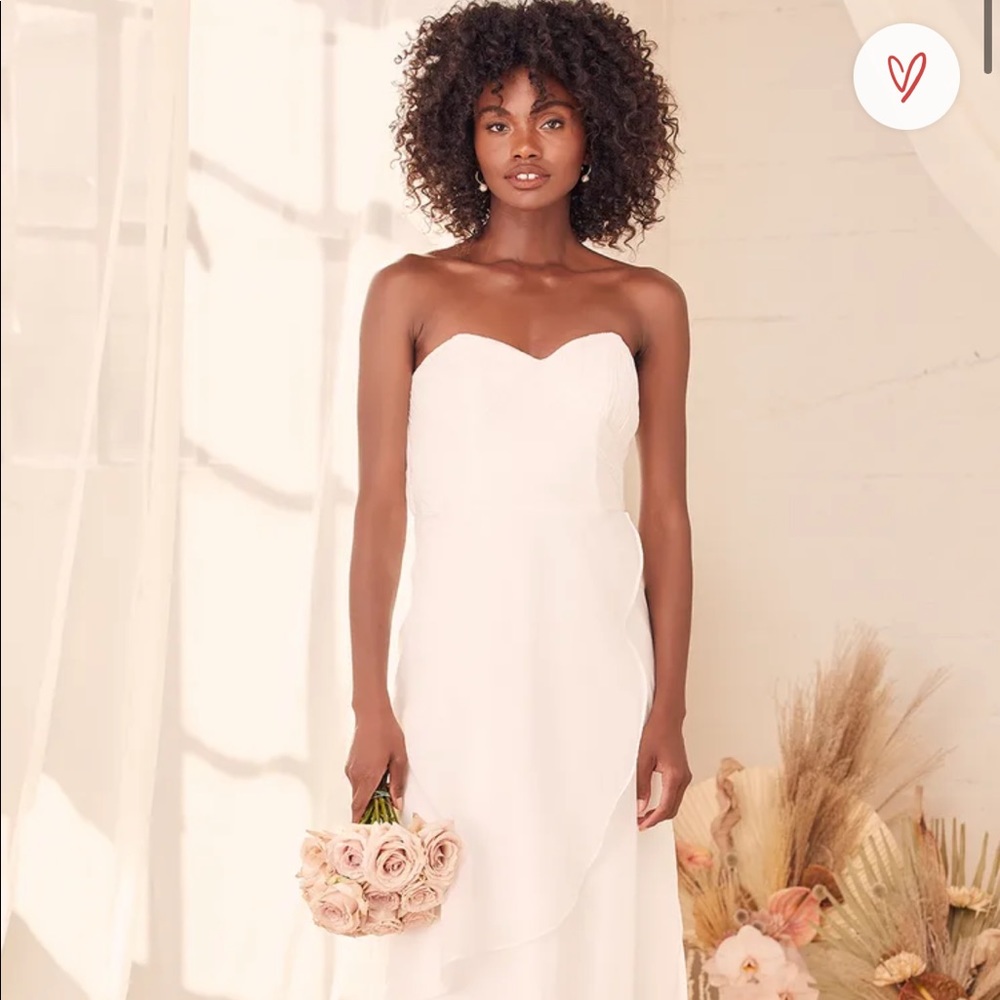 All about forever white pleated strapless maxi dress